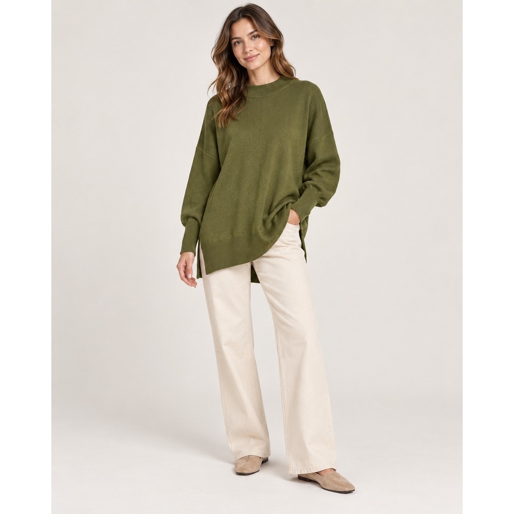 Abercrombie & Fitch Soft A&F Olive Green Oversized Crewneck Sweater S